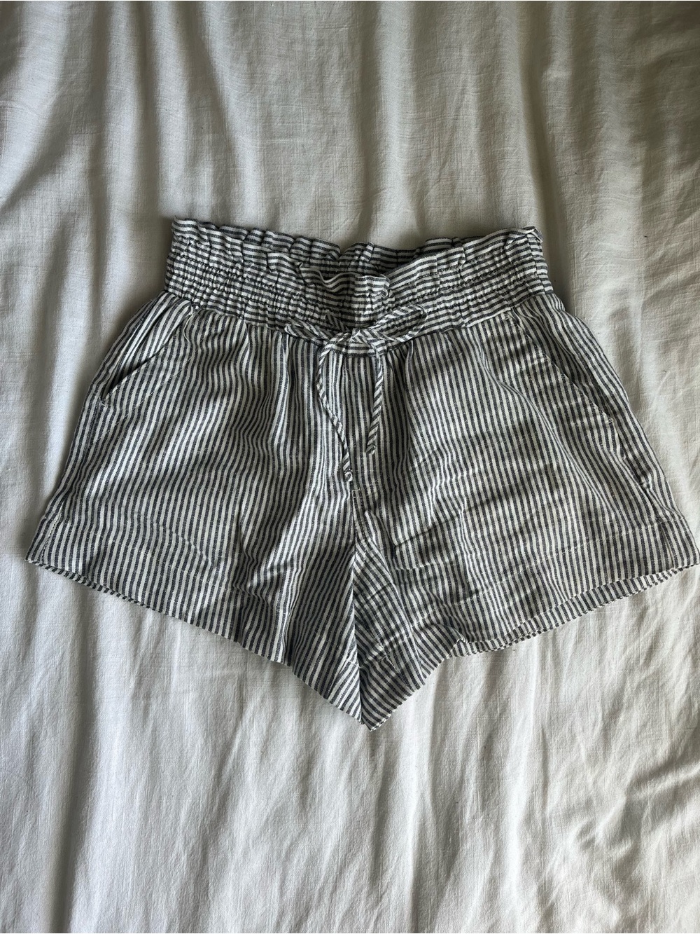A New Day Striped Paperbag Linen Drawstring Shorts